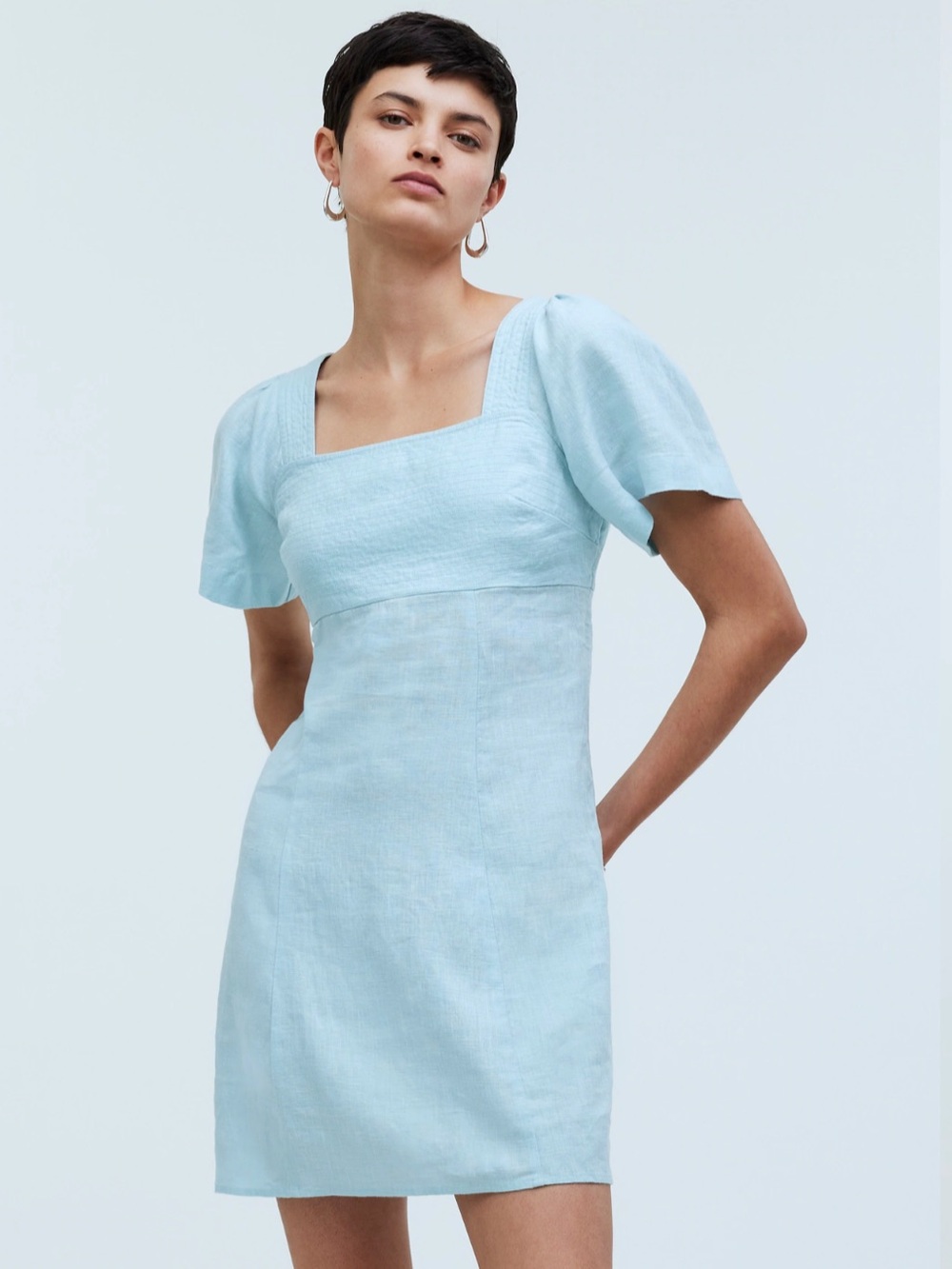 Madewell Square-Neck Mini Dress in 100% Linen, size M